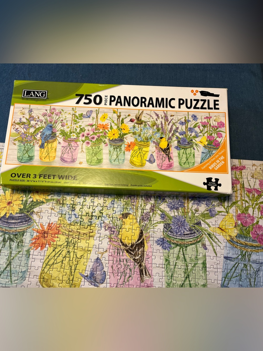 Lang 750 piece panoramic jigsaw puzzle flowers Jane Shasky Birds in the Garden